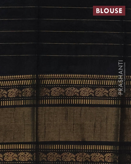 Semi dupion saree teal blue shade and black with allover zari checks & 1000 buttas and long temple zari woven border