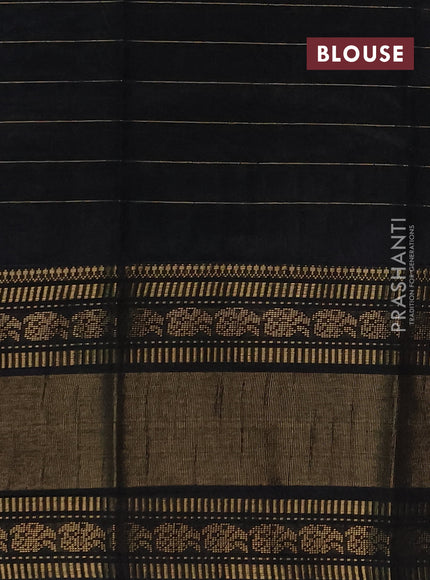 Semi dupion saree teal blue shade and black with allover zari checks & 1000 buttas and long temple zari woven border