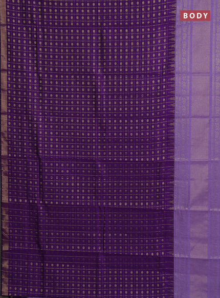 Semi dupion saree violet and lavender with allover zari checks & 1000 buttas and long temple zari woven border