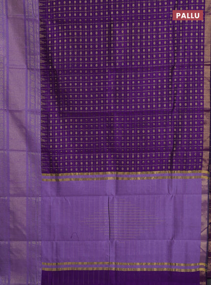 Semi dupion saree violet and lavender with allover zari checks & 1000 buttas and long temple zari woven border