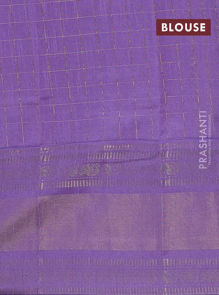 Semi dupion saree violet and lavender with allover zari checks & 1000 buttas and long temple zari woven border