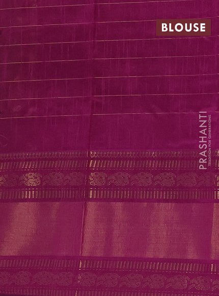 Semi dupion saree mehendi green and purple with allover zari checks & 1000 buttas and long temple zari woven border