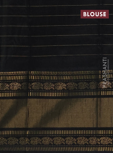 Semi dupion saree grey and black with allover zari checks & 1000 buttas and long temple zari woven border