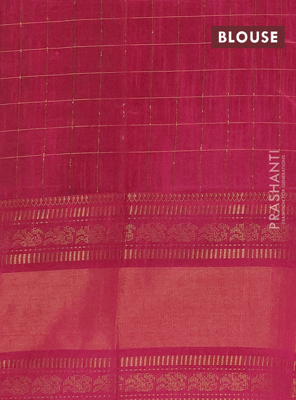 Semi dupion saree mehendi green and pink with allover zari checks & 1000 buttas and long temple zari woven border