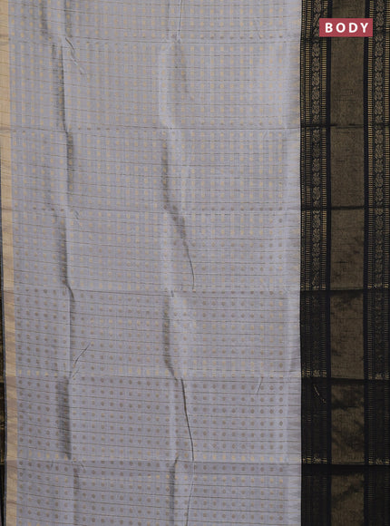 Semi dupion saree grey and black with allover zari checks & 1000 buttas and long temple zari woven border