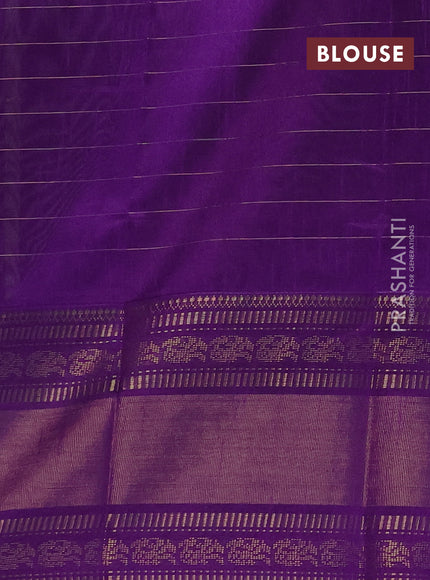 Semi dupion saree grey and violet with allover zari checks & 1000 buttas and long temple zari woven border