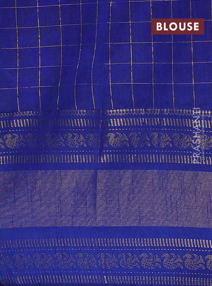 Semi dupion saree pink and blue with allover zari checks & 1000 buttas and long temple zari woven border