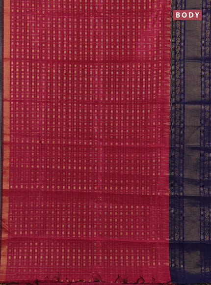 Semi dupion saree pink and navy blue with allover zari checks & 1000 buttas and long temple zari woven border