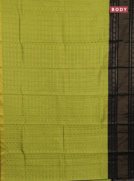 Semi dupion saree lime green and black with allover zari checks & 1000 buttas and long temple zari woven border