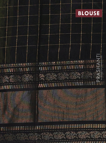 Semi dupion saree lime green and black with allover zari checks & 1000 buttas and long temple zari woven border