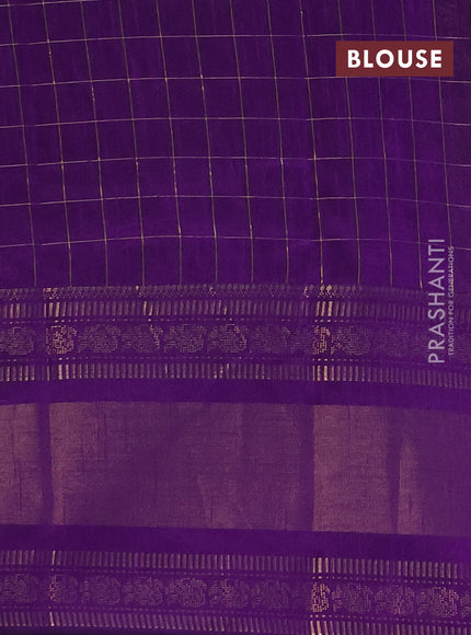 Semi dupion saree grey and violet with allover zari checks & 1000 buttas and long temple zari woven border