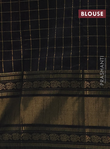 Semi dupion saree dark pink and black with allover zari checks & 1000 buttas and long temple zari woven border