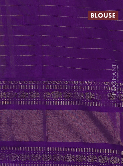 Semi dupion saree pastel green and violet with allover zari checks & 1000 buttas and long temple zari woven border