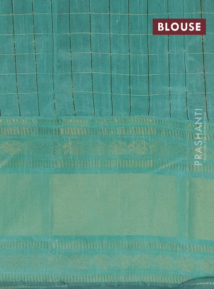 Semi dupion saree purple and teal green shade with allover zari checks & 1000 buttas and long temple zari woven border