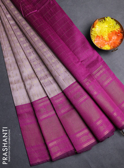 Semi dupion saree pastel pink and purple with allover zari checks & 1000 buttas and long temple zari woven border