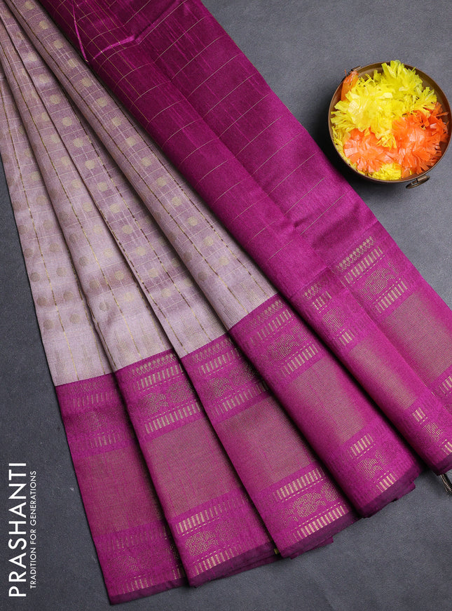Semi dupion saree pastel pink and purple with allover zari checks & 1000 buttas and long temple zari woven border
