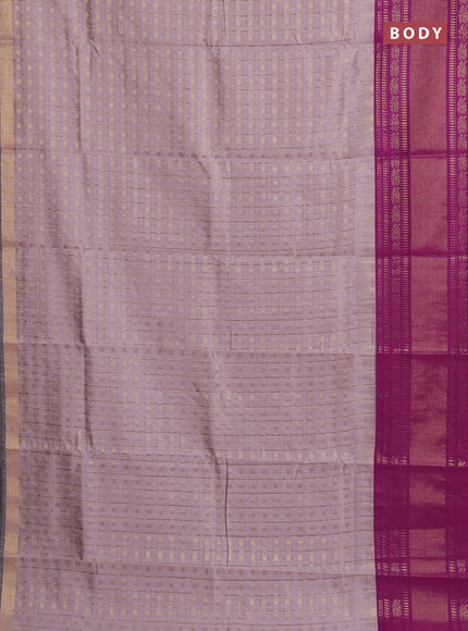Semi dupion saree pastel pink and purple with allover zari checks & 1000 buttas and long temple zari woven border