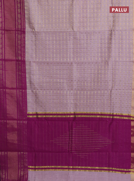 Semi dupion saree pastel pink and purple with allover zari checks & 1000 buttas and long temple zari woven border