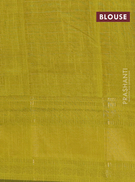 Semi dupion saree violet and lime yellow with allover zari checks & 1000 buttas and long temple zari woven border