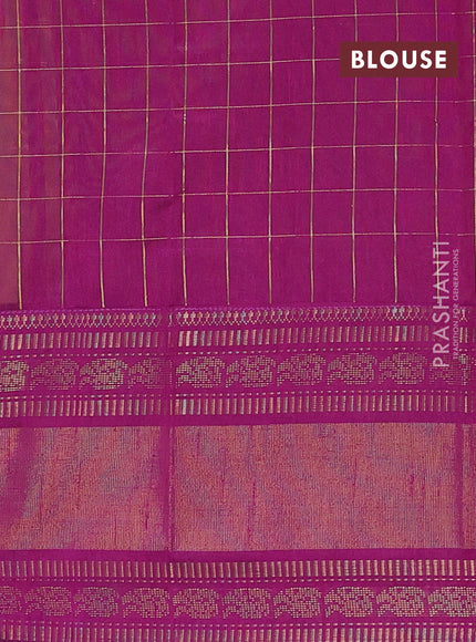 Semi dupion saree light green and purple with allover zari checks & 1000 buttas and long temple zari woven border