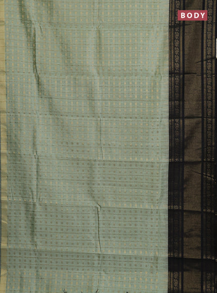 Semi dupion saree pista green and black with allover zari checks & 1000 buttas and long temple zari woven border