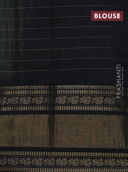 Semi dupion saree pista green and black with allover zari checks & 1000 buttas and long temple zari woven border