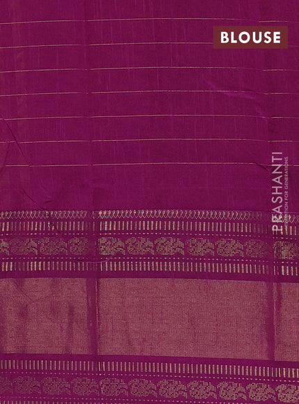 Semi dupion saree rust shade and purple with allover zari checks & 1000 buttas and long temple zari woven border