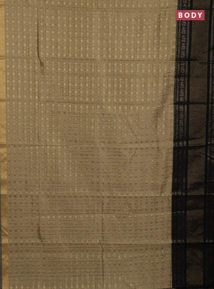 Semi dupion saree beige and black with allover zari checks & 1000 buttas and long temple zari woven border