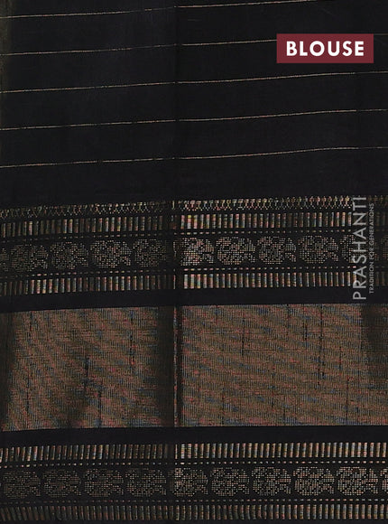 Semi dupion saree beige and black with allover zari checks & 1000 buttas and long temple zari woven border