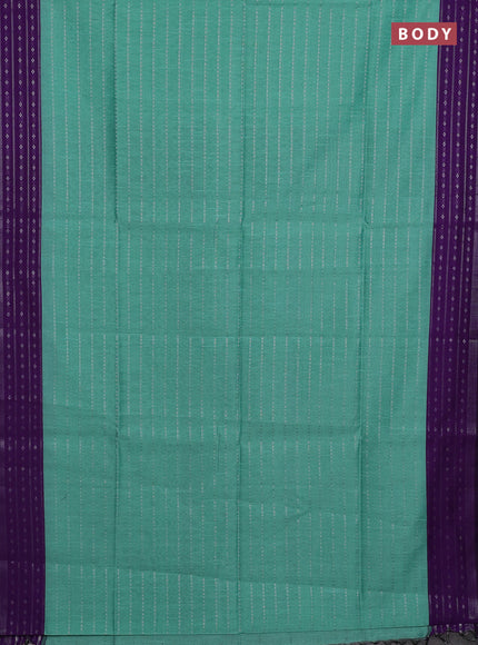 Semi dupion saree teal green shade and violet with allover silver zari weaves and silver zari woven border