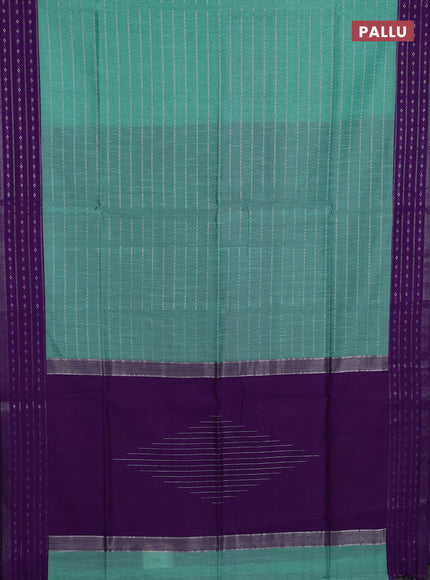 Semi dupion saree teal green shade and violet with allover silver zari weaves and silver zari woven border