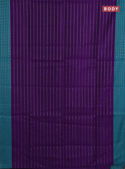 Semi dupion saree violet and teal blue with allover silver zari weaves and silver zari woven border