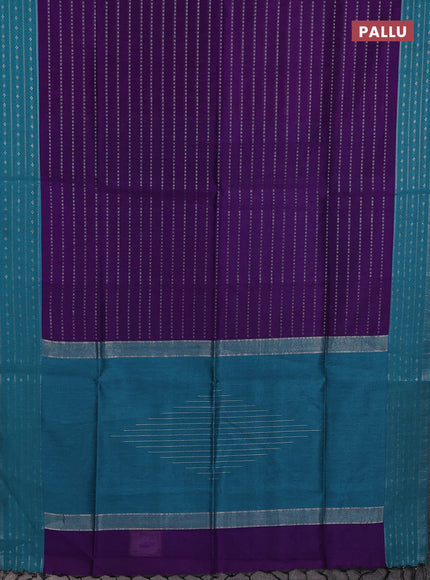 Semi dupion saree violet and teal blue with allover silver zari weaves and silver zari woven border