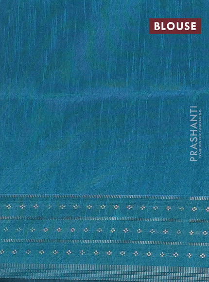 Semi dupion saree violet and teal blue with allover silver zari weaves and silver zari woven border