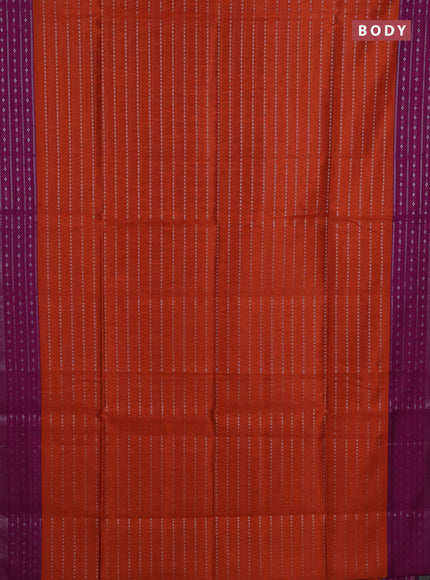 Semi dupion saree rust shade and purple with allover silver zari weaves and silver zari woven border