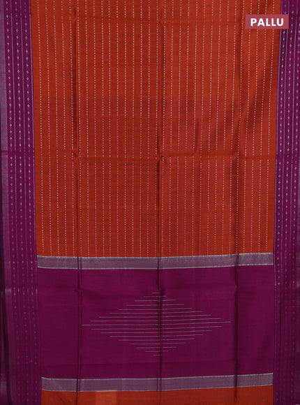 Semi dupion saree rust shade and purple with allover silver zari weaves and silver zari woven border
