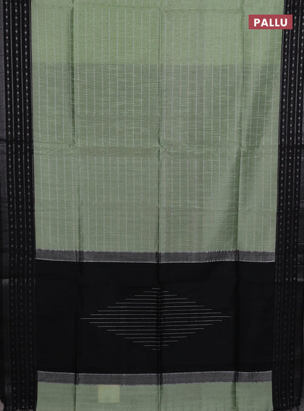 Semi dupion saree pastel green and black with allover silver zari weaves and silver zari woven border