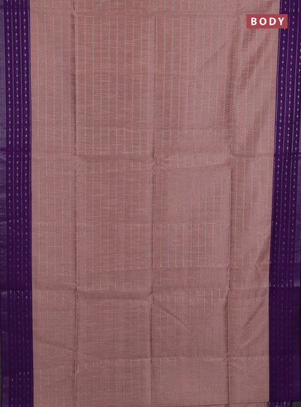 Semi dupion saree pastel peach and violet with allover silver zari weaves and silver zari woven border