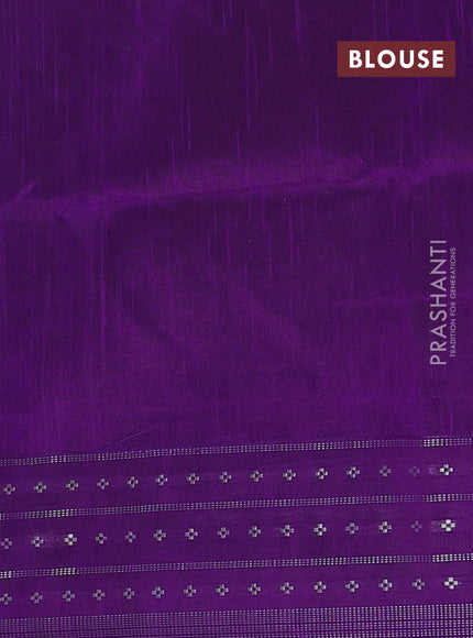 Semi dupion saree pastel peach and violet with allover silver zari weaves and silver zari woven border