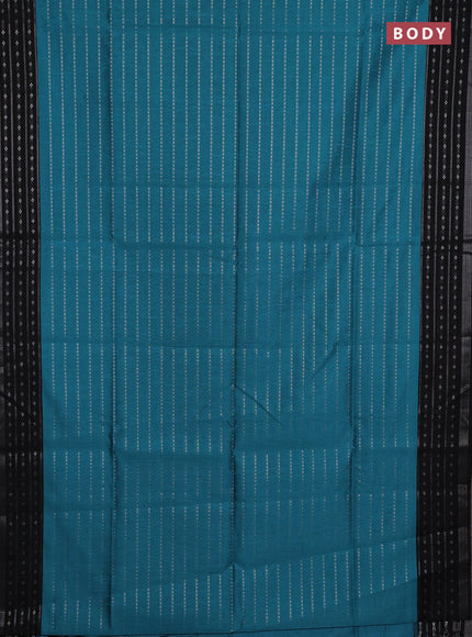 Semi dupion saree teal green shade and black with allover silver zari weaves and silver zari woven border