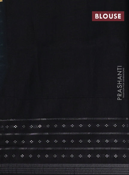 Semi dupion saree teal green shade and black with allover silver zari weaves and silver zari woven border