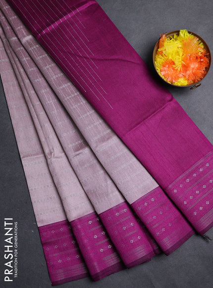 Semi dupion saree pastel pink and purple with allover silver zari weaves and silver zari woven border