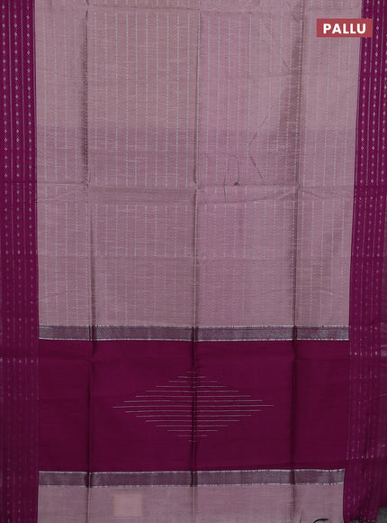 Semi dupion saree pastel pink and purple with allover silver zari weaves and silver zari woven border