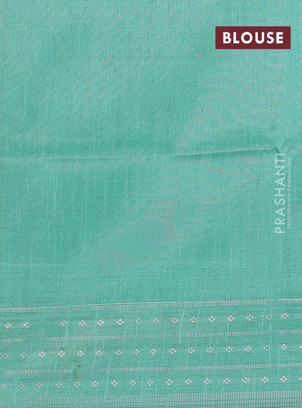 Semi dupion saree lime yellow and teal green shade with allover silver zari weaves and silver zari woven border