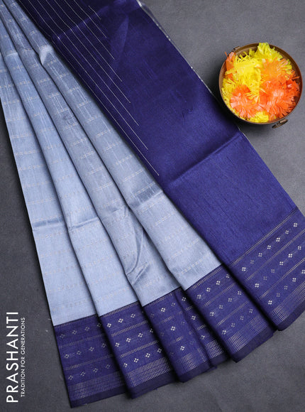 Semi dupion saree grey and navy blue with allover silver zari weaves and silver zari woven border