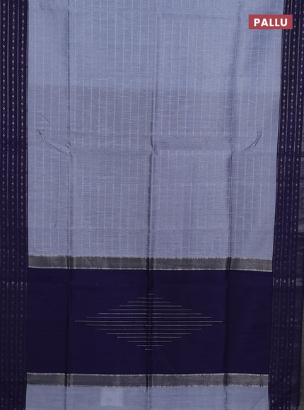 Semi dupion saree grey and navy blue with allover silver zari weaves and silver zari woven border
