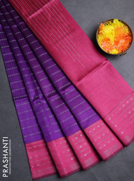 Semi dupion saree purple and pink with allover silver zari weaves and silver zari woven border