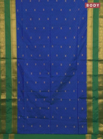 Semi soft silk saree peacock blue and light gree with allover zari weaves & buttas and rettapet zari woven border