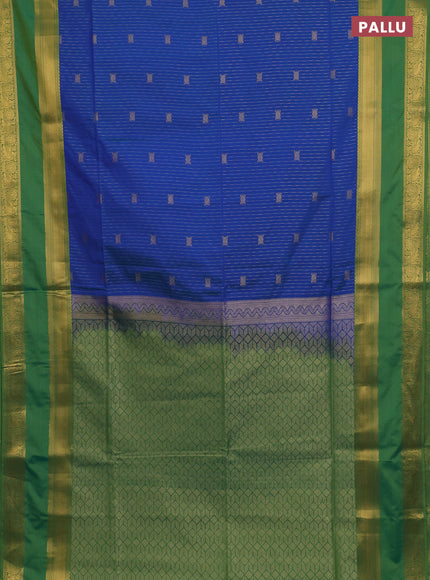 Semi soft silk saree peacock blue and light gree with allover zari weaves & buttas and rettapet zari woven border