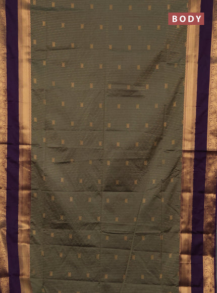 Semi soft silk saree grey shade and purple with allover zari weaves & buttas and rettapet zari woven border